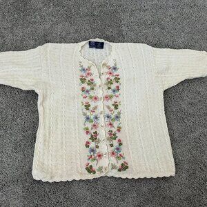 Vintage IVY Collectibles Hand Knit Floral Cardigan Sweater Size Medium